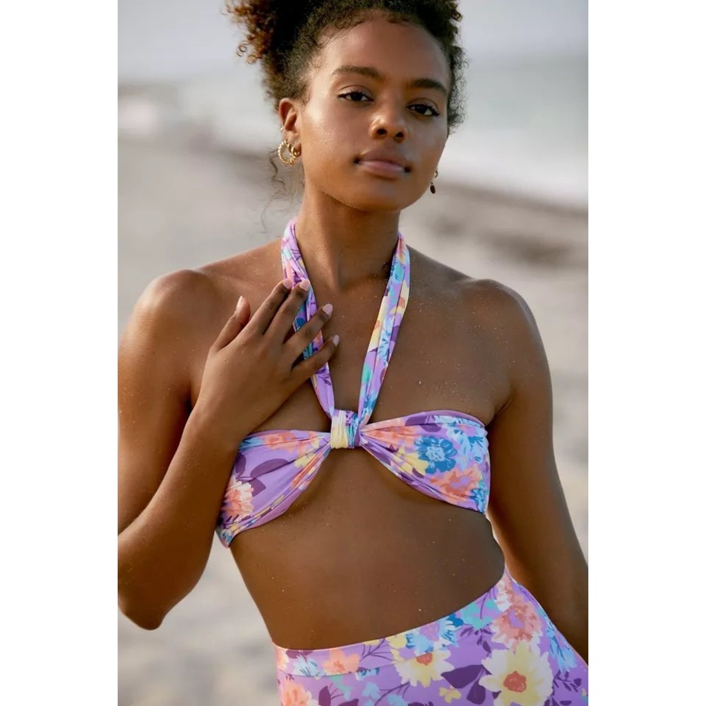 Billabong Bikini Top Womens Medium Purple New Halleys Garden Salty Blonde Wrap